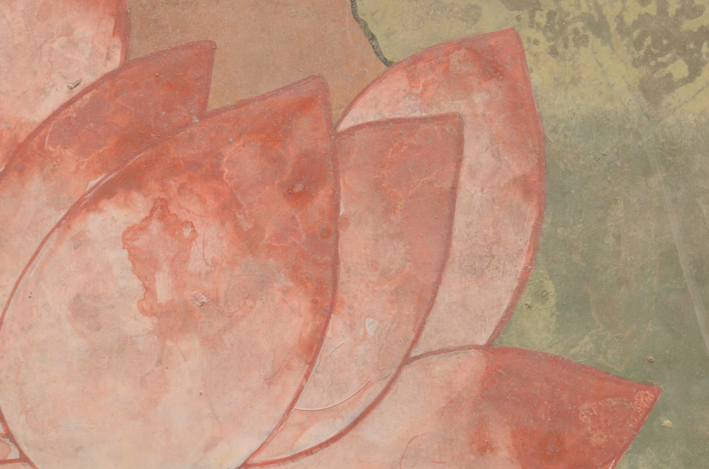 Chinese Style Painting on Board of Crane and Lotus Flowers