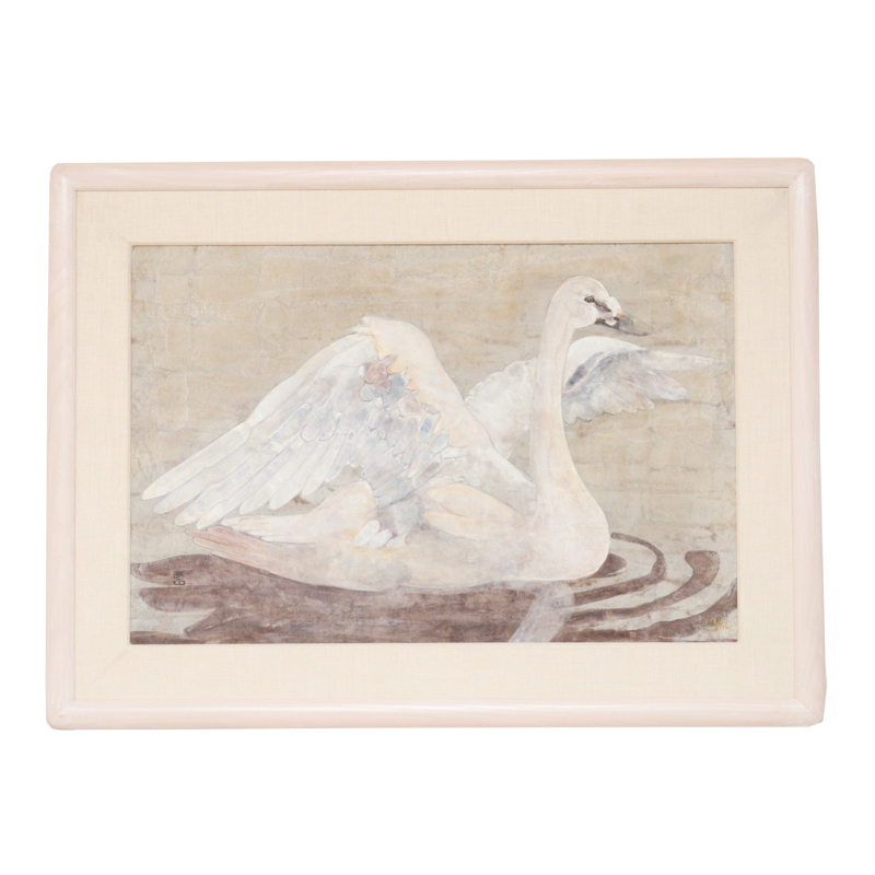 Chinese Style Painting on Wood of Swan