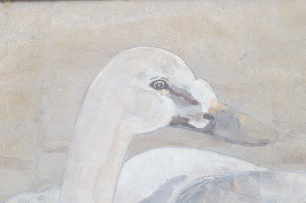 Chinese Style Painting on Wood of Swan