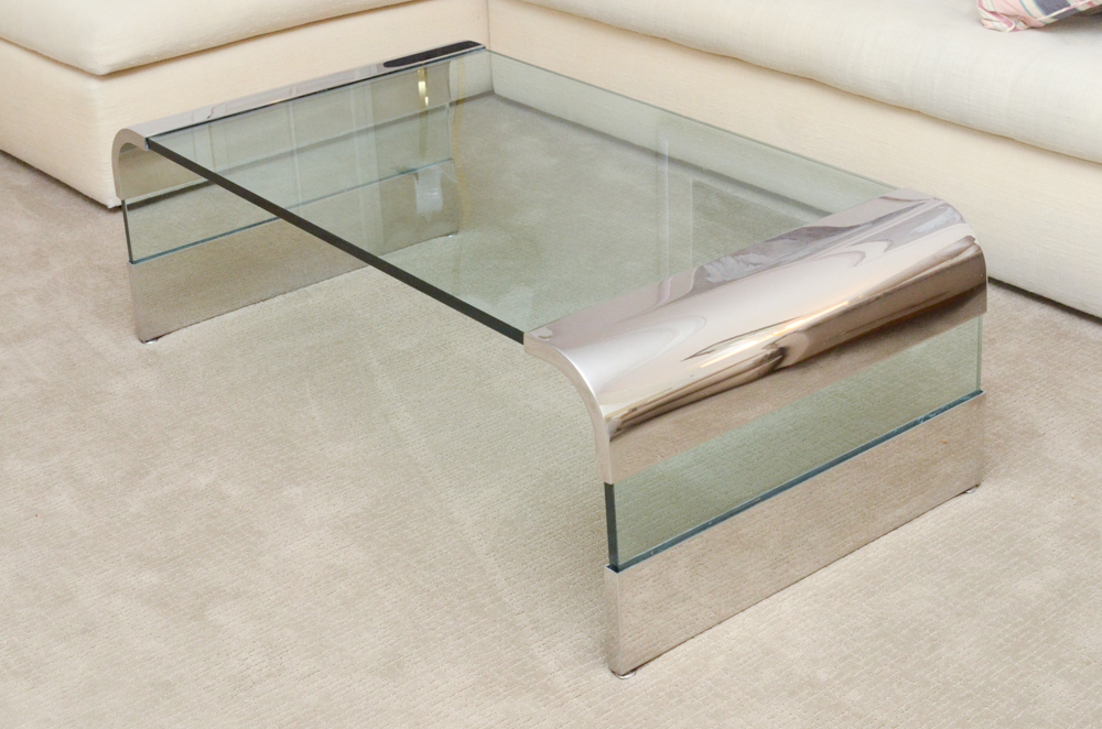 Modernist Glass and Chrome Coffee Table