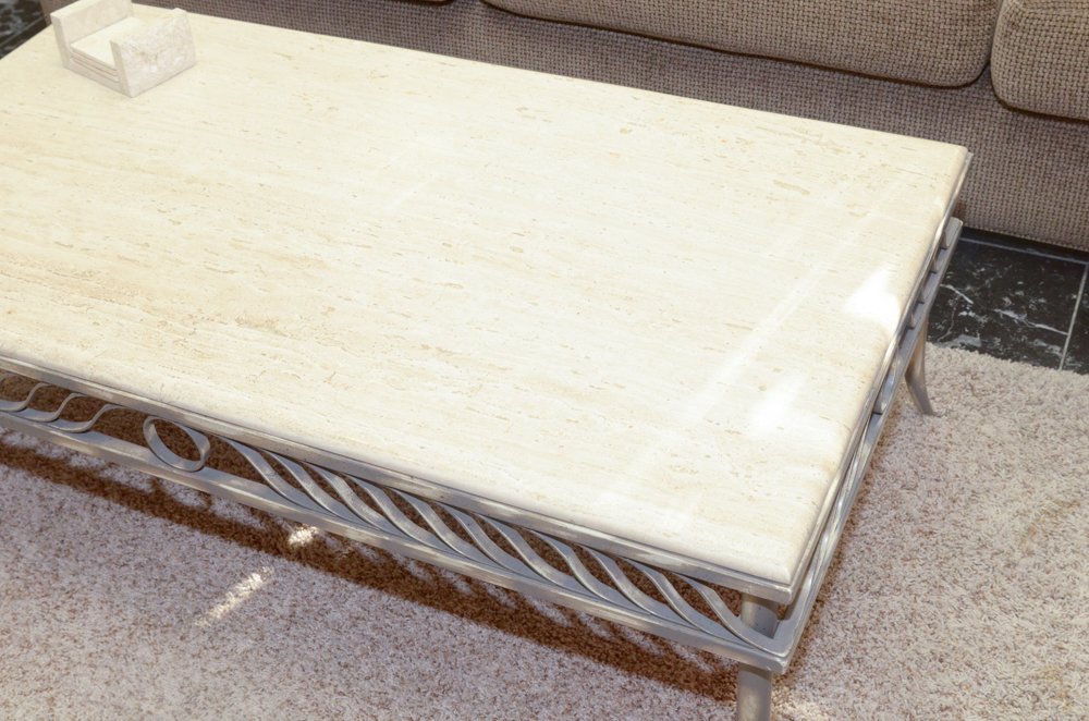 Metal and Stone Coffee Table
