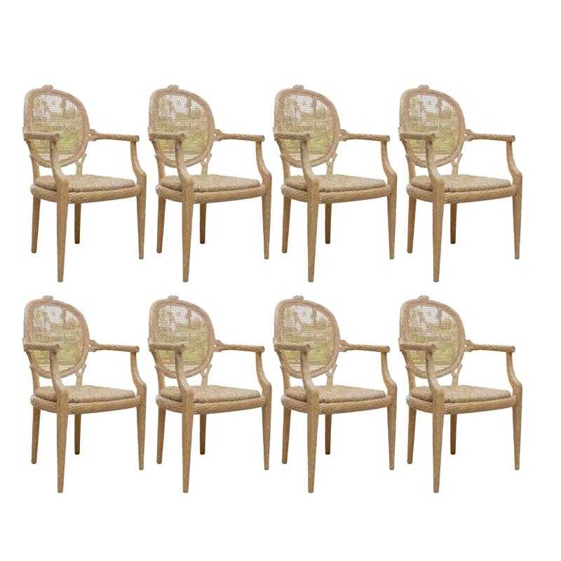 Set of Faux Bois Style Wood Dining Chairs