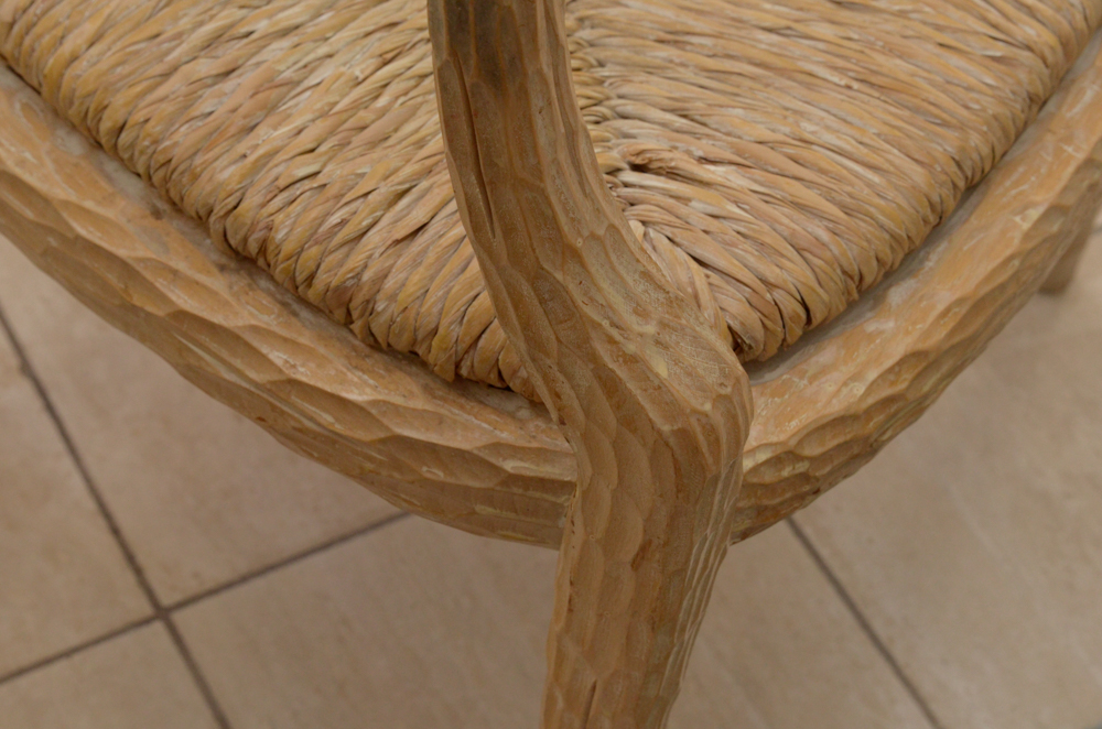 Set of Faux Bois Style Wood Dining Chairs