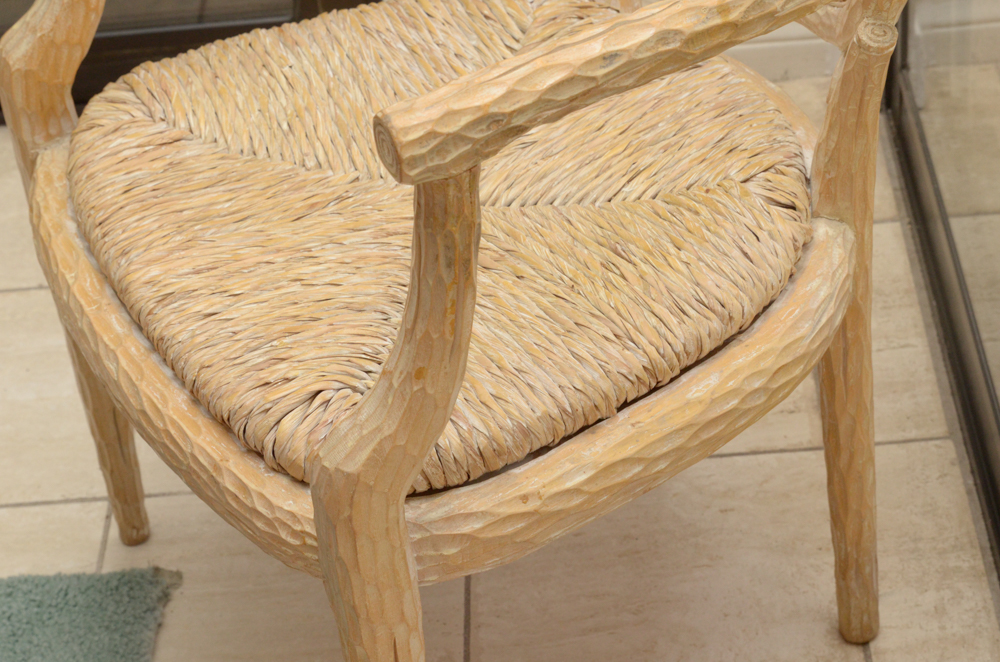 Set of Faux Bois Style Wood Dining Chairs