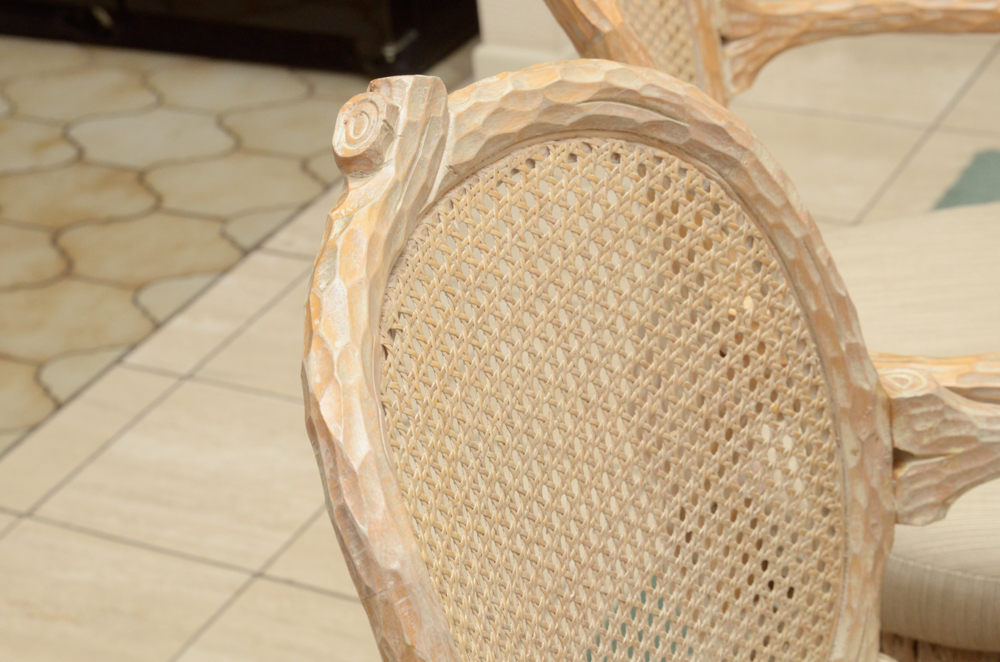 Set of Faux Bois Style Wood Dining Chairs