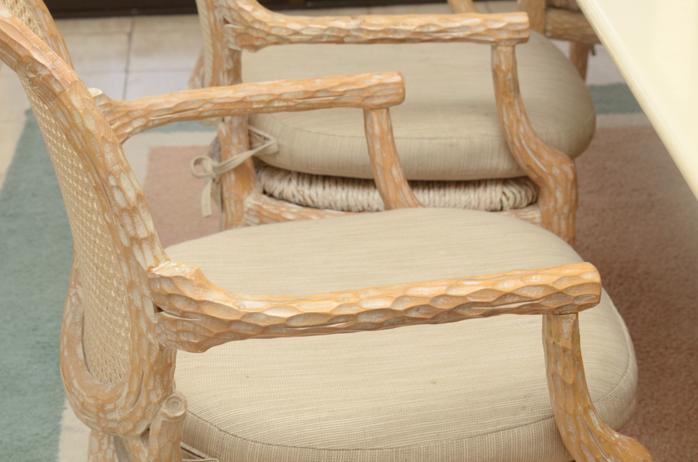 Set of Faux Bois Style Wood Dining Chairs