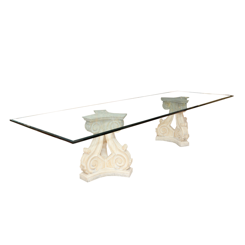 Greco-Roman Style Pedestal Glass Top Dining Table