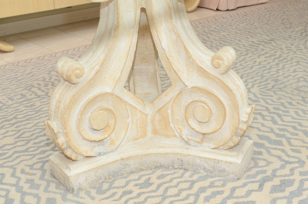 Greco-Roman Style Pedestal Glass Top Dining Table