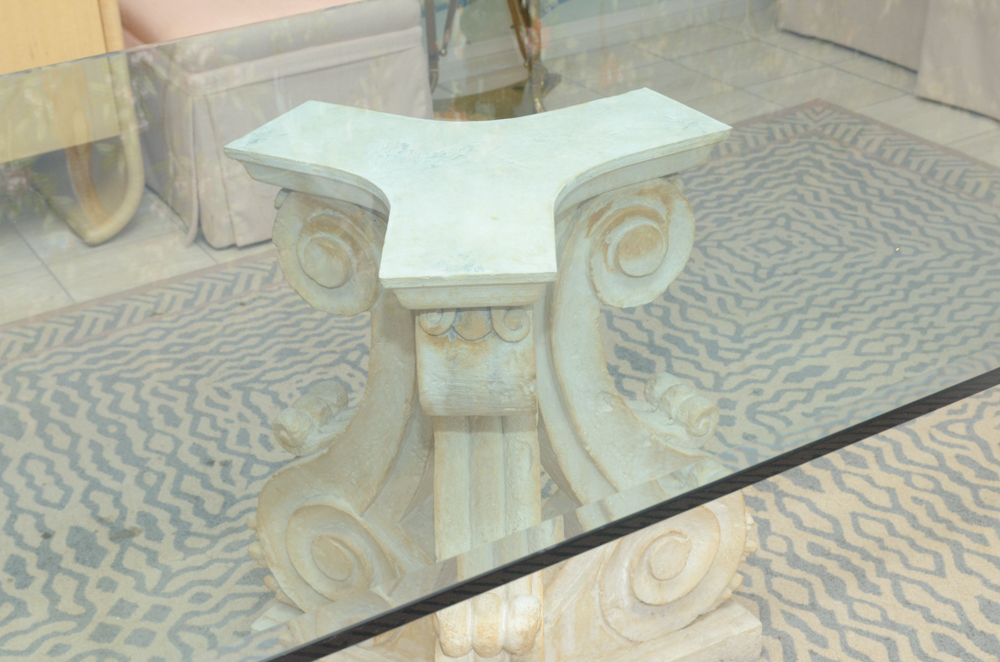 Greco-Roman Style Pedestal Glass Top Dining Table