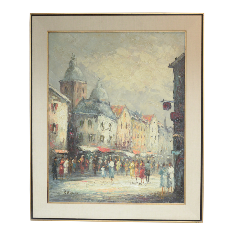 Bernard Vernay Oil Painting on Canvas of a European Street Scene