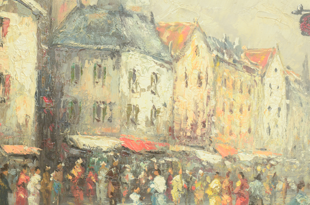 Bernard Vernay Oil Painting on Canvas of a European Street Scene