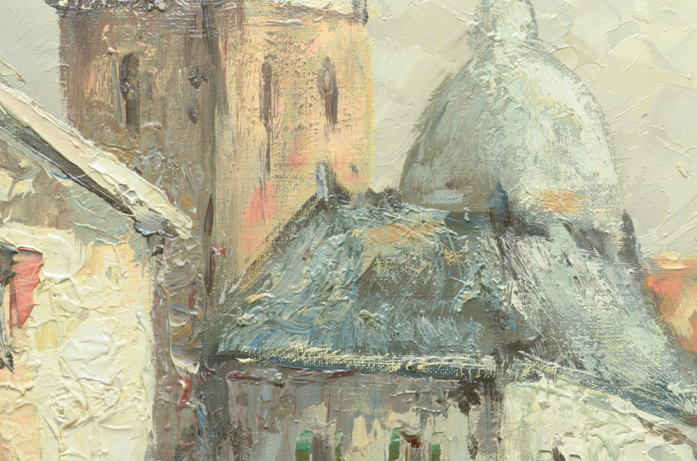 Bernard Vernay Oil Painting on Canvas of a European Street Scene