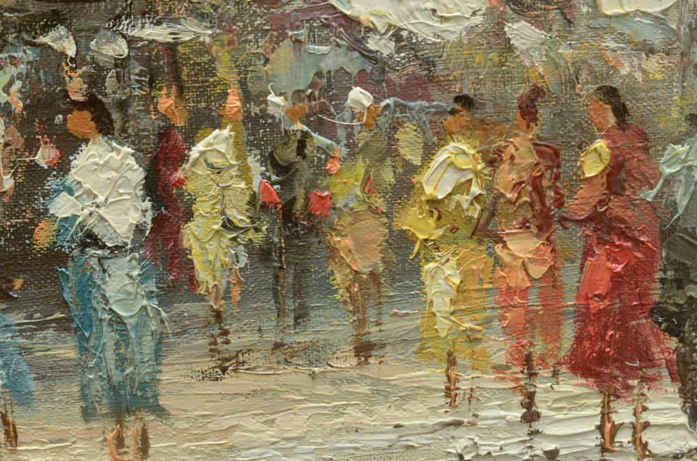 Bernard Vernay Oil Painting on Canvas of a European Street Scene