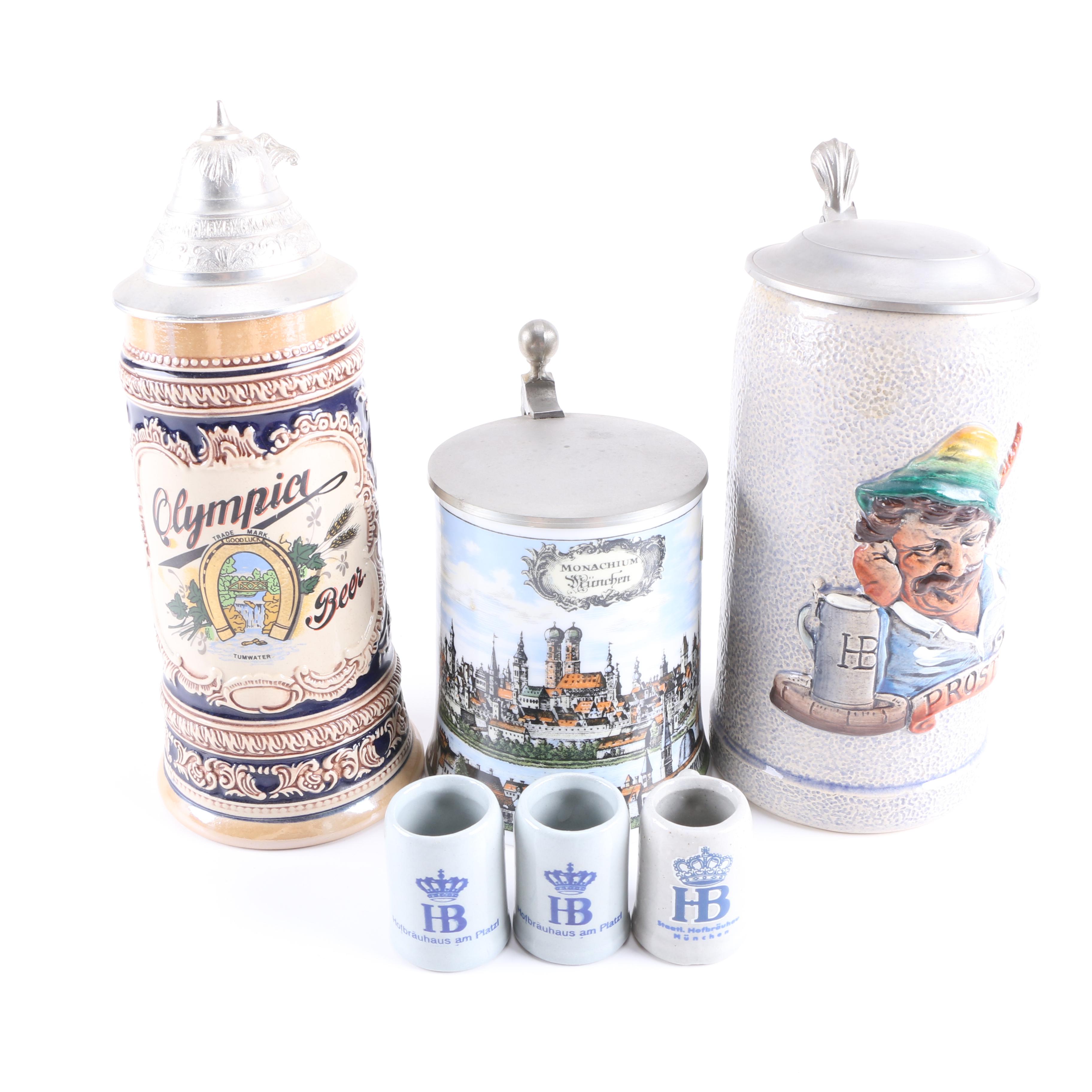 Stoneware Beer Steins Featuring Hofbräuhaus