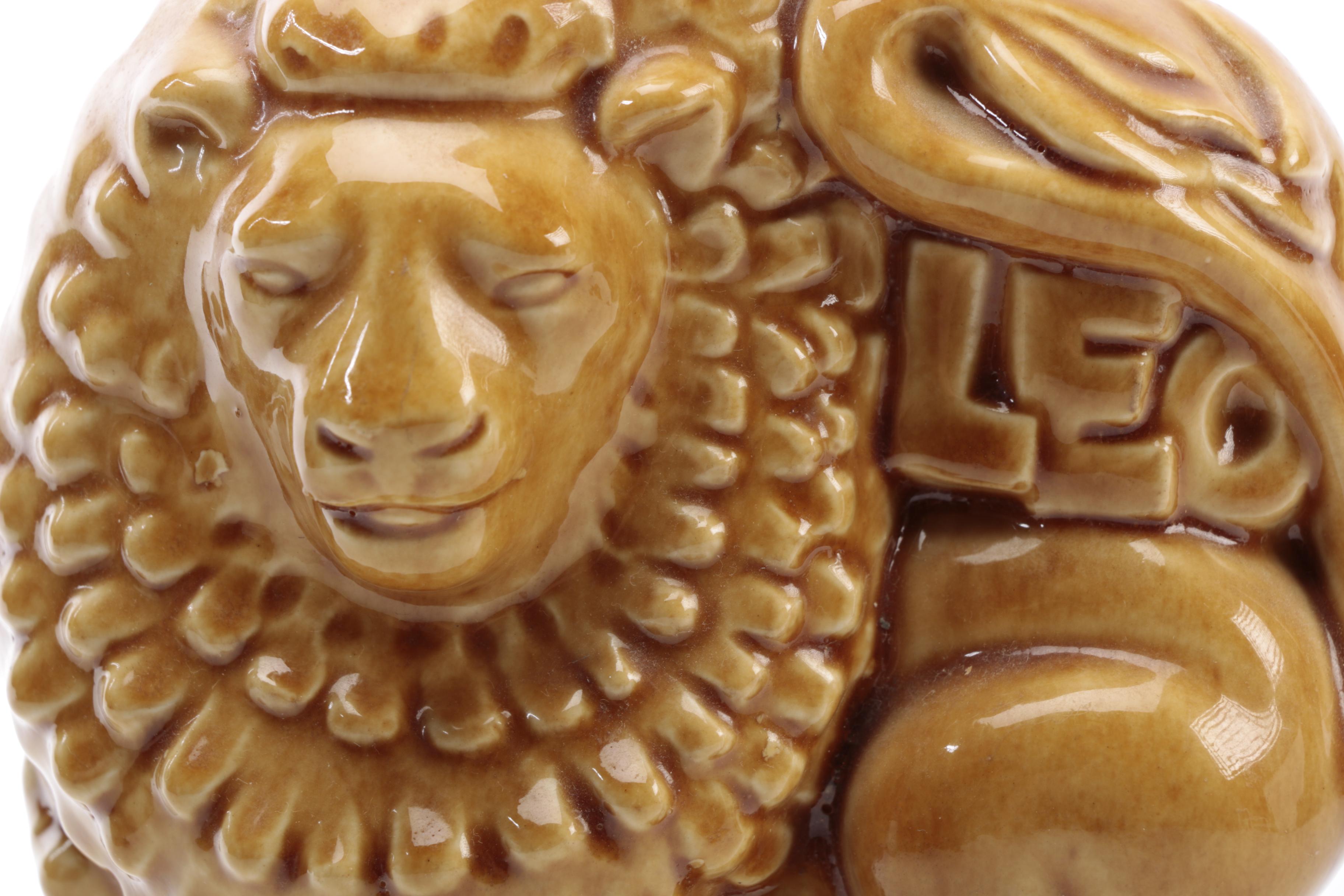 1970s Rare Antique "Zodiac Series" Leo/Aquarius Ceramic Decanter