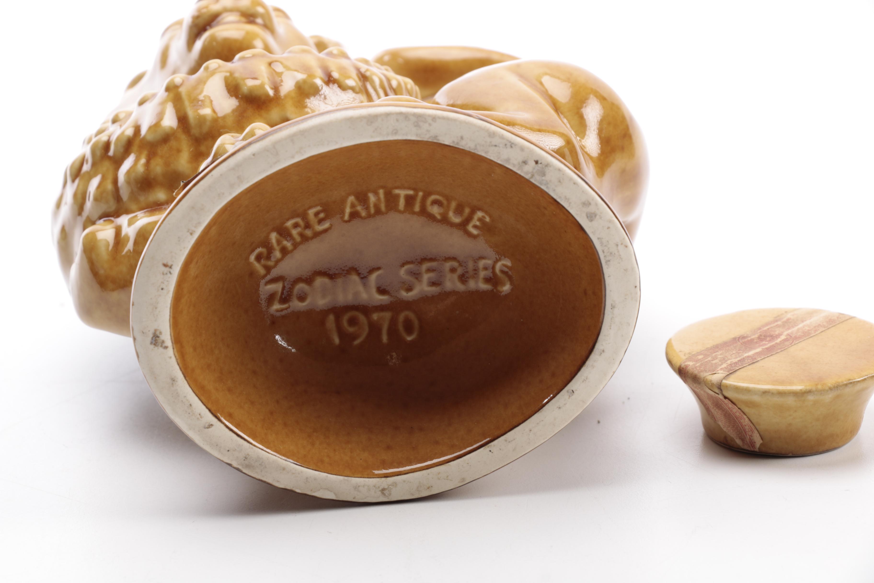 1970s Rare Antique "Zodiac Series" Leo/Aquarius Ceramic Decanter