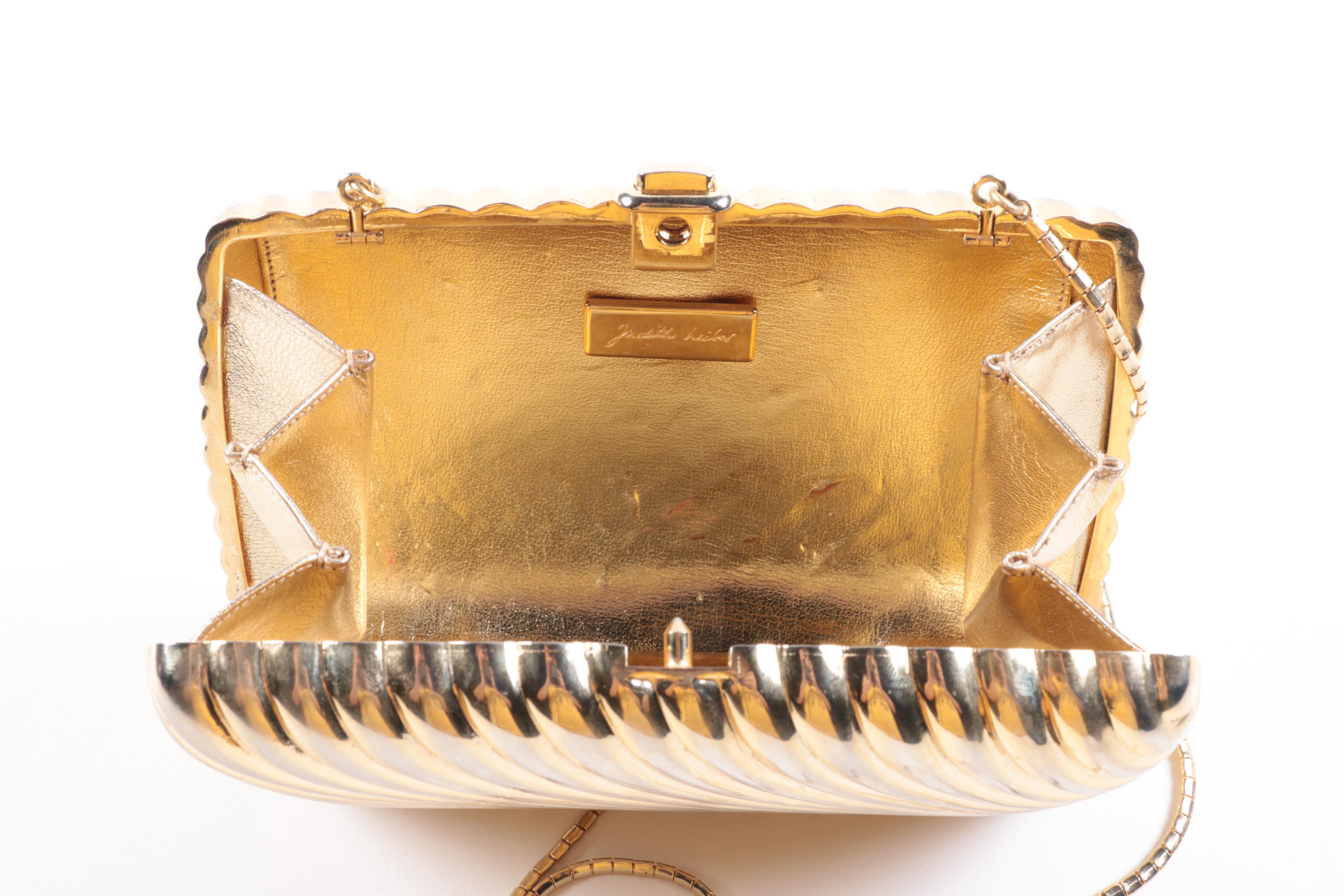 Judith Leiber Gold Tone Hard Shell Evening Bag