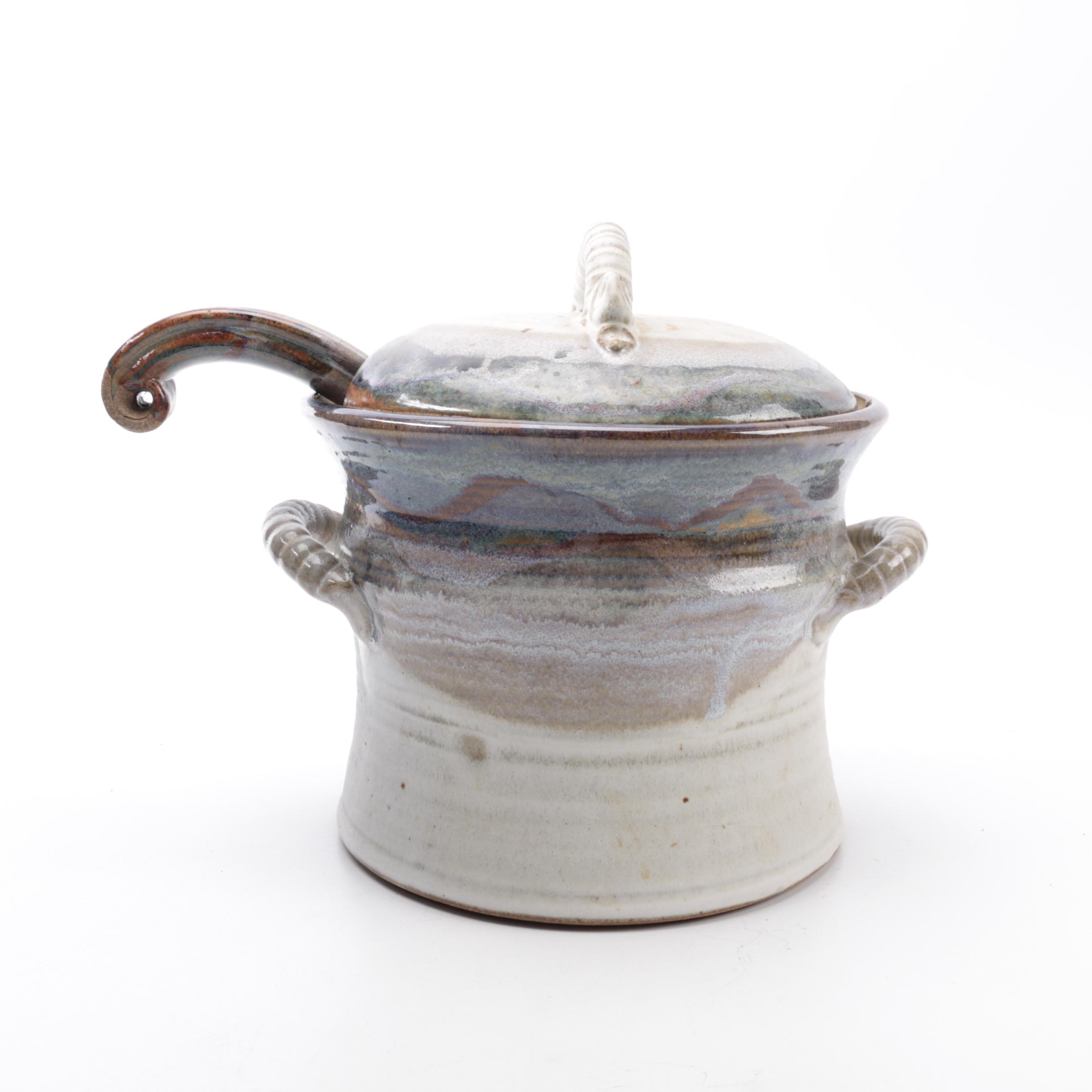 Tall Hand Thrown Stoneware Tureen With Ladle