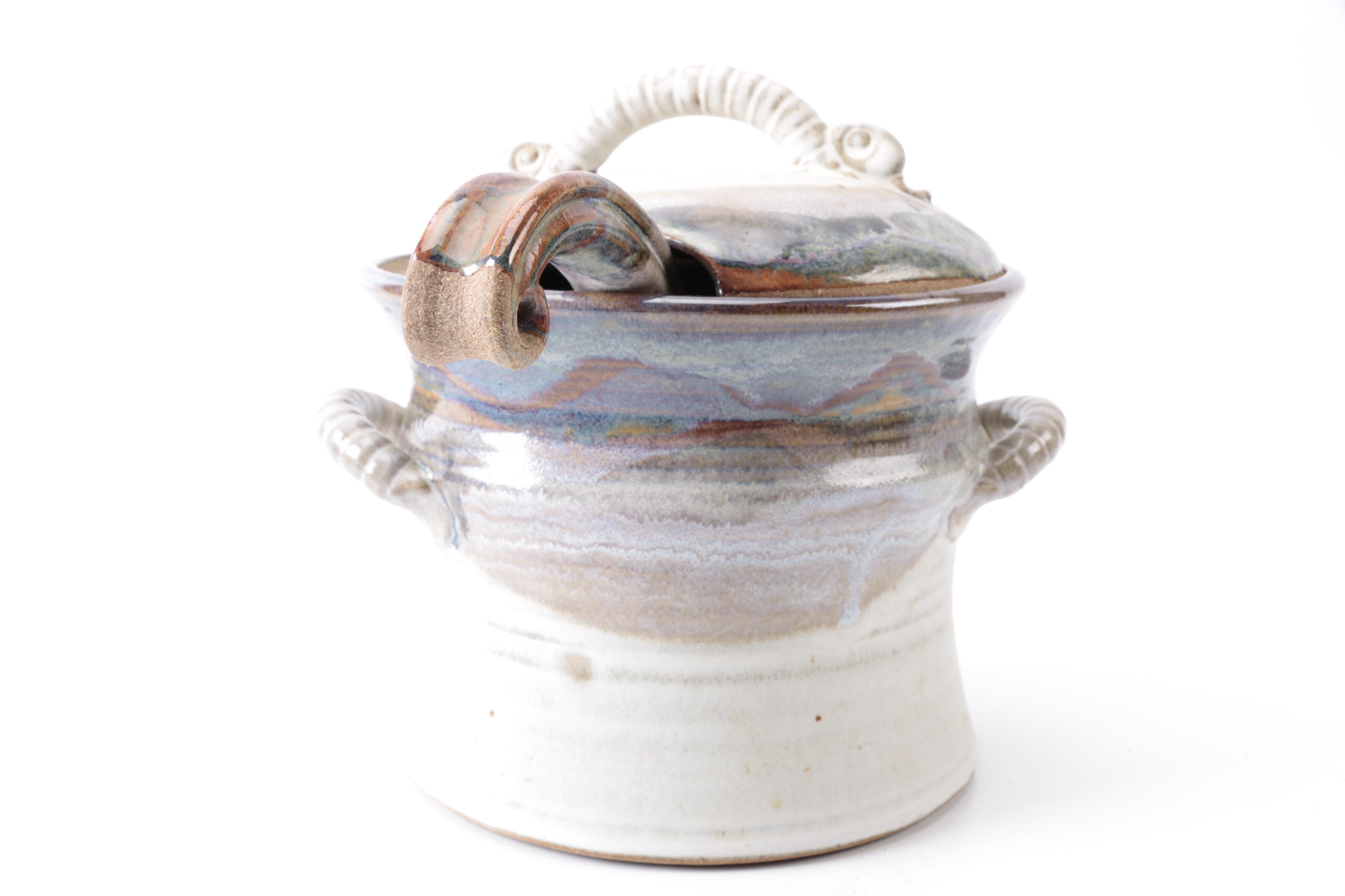 Tall Hand Thrown Stoneware Tureen With Ladle