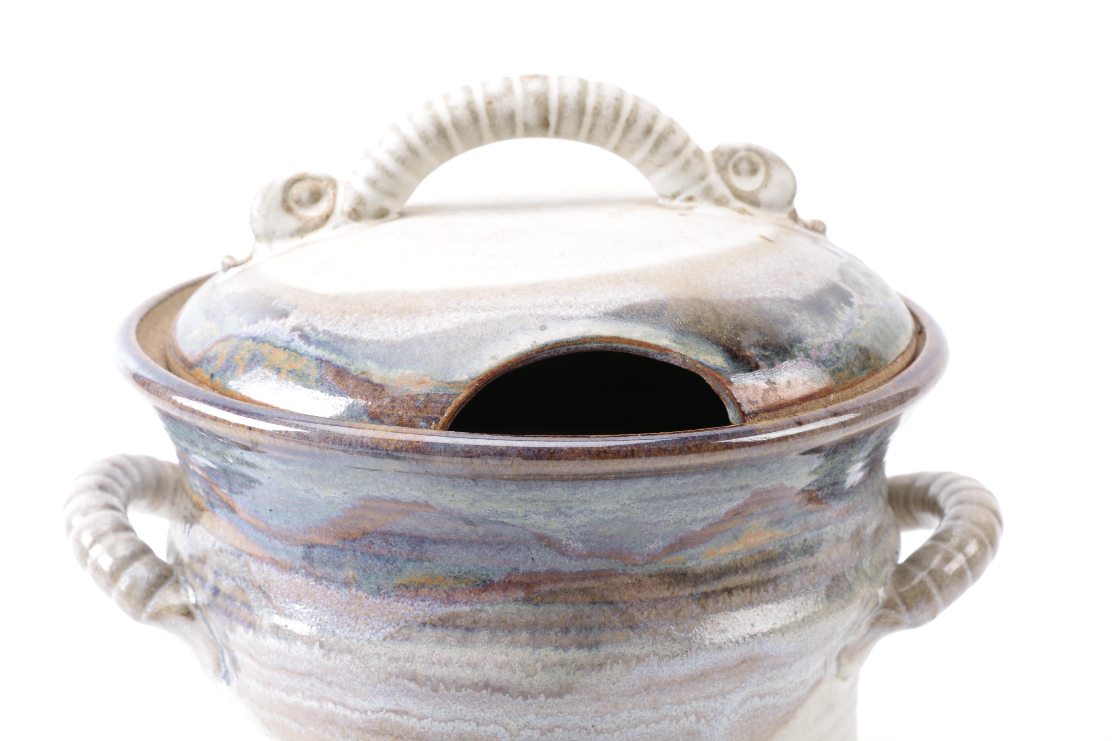 Tall Hand Thrown Stoneware Tureen With Ladle