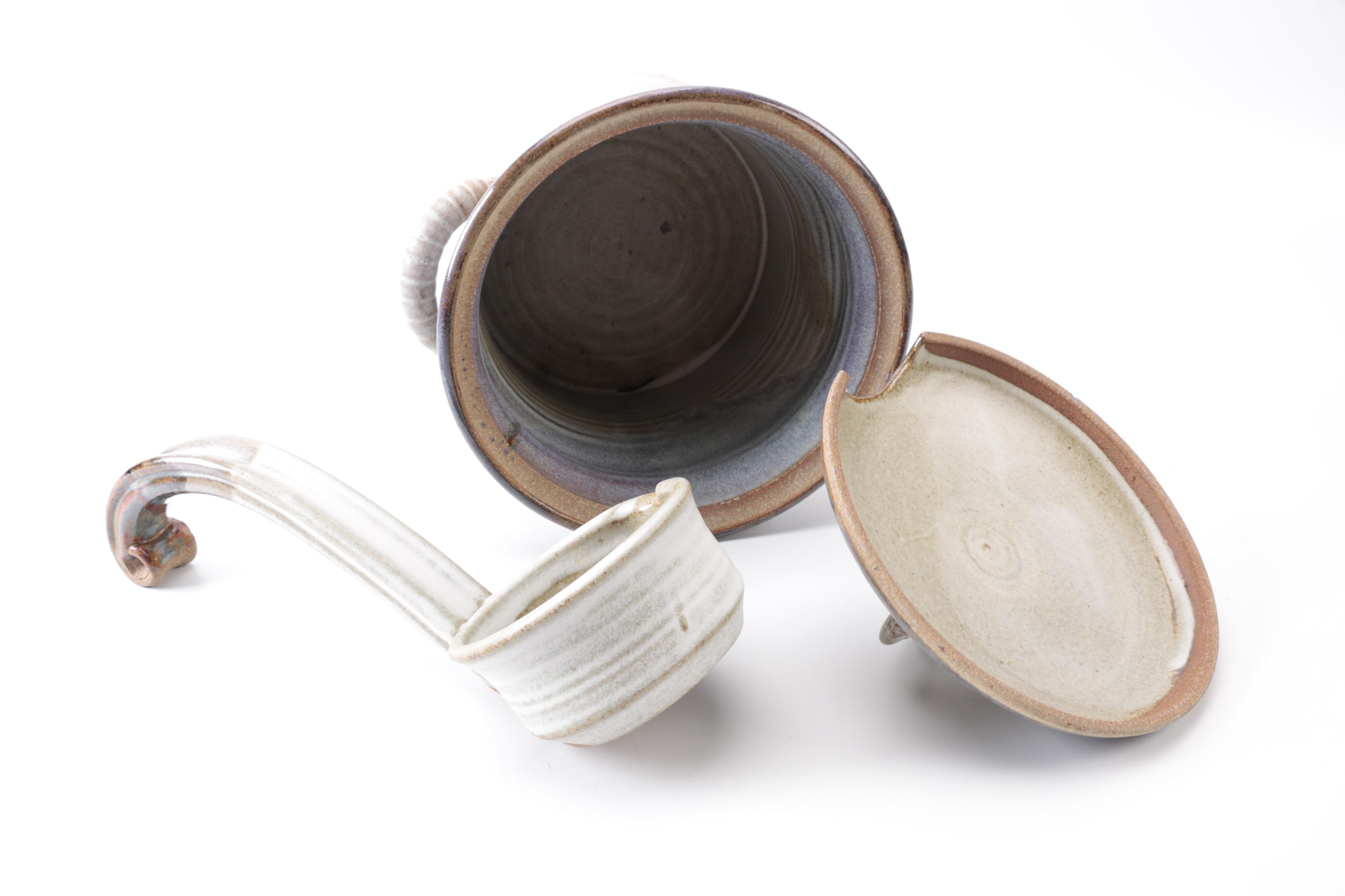 Tall Hand Thrown Stoneware Tureen With Ladle