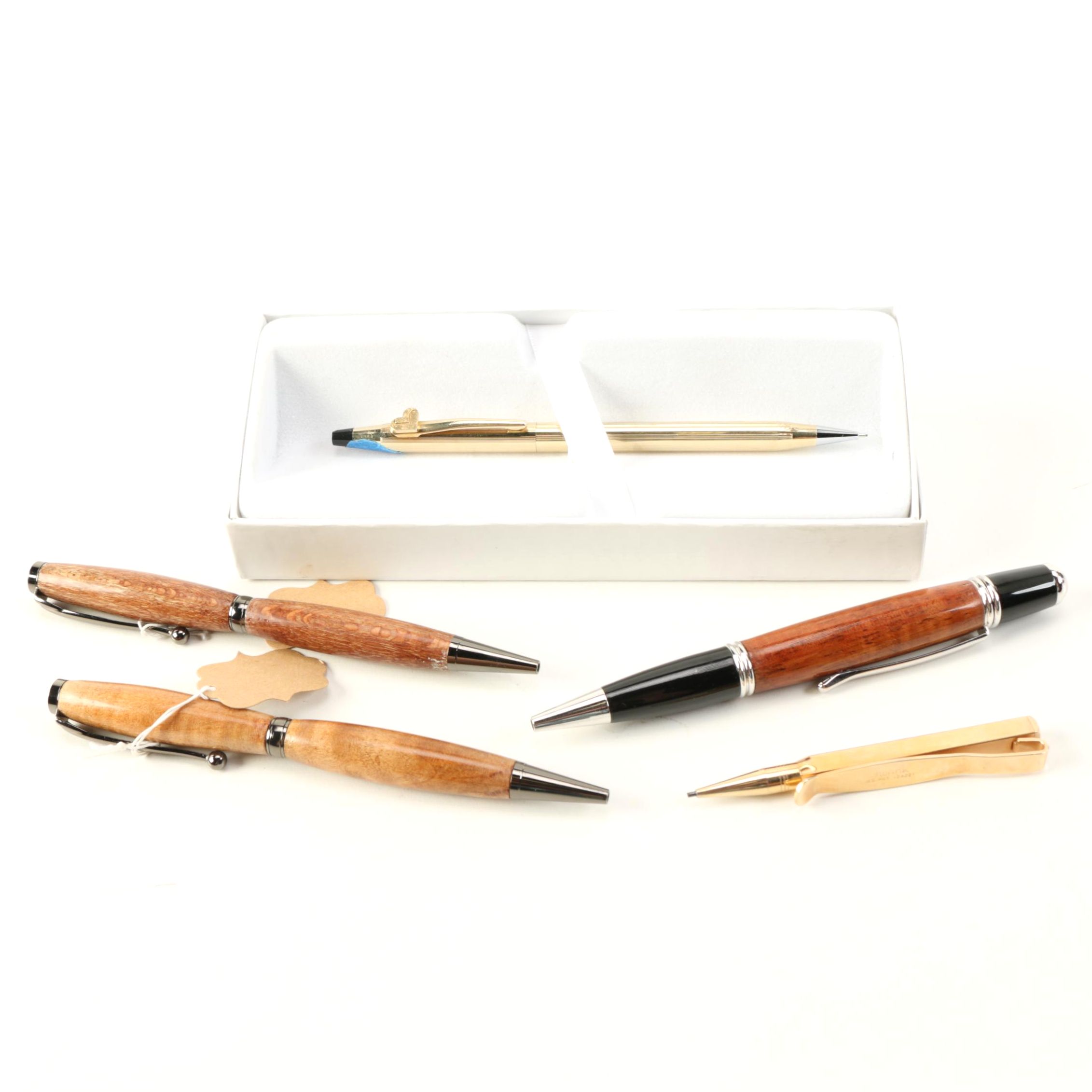 Wood Accented Pens and Gold Tone Mechanical Pencils