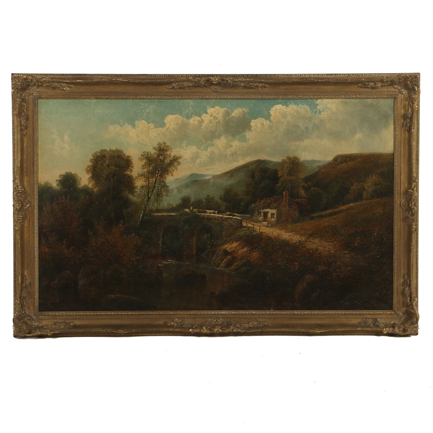 Late 19th-Century English School Oil Painting on Canvas Romantic Landscape
