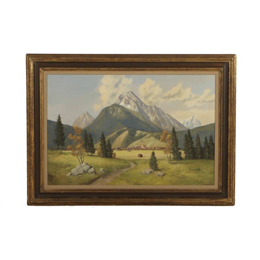 Fritz Meyer Oil Painting on Canvas Mountainous Bavarian Landscape