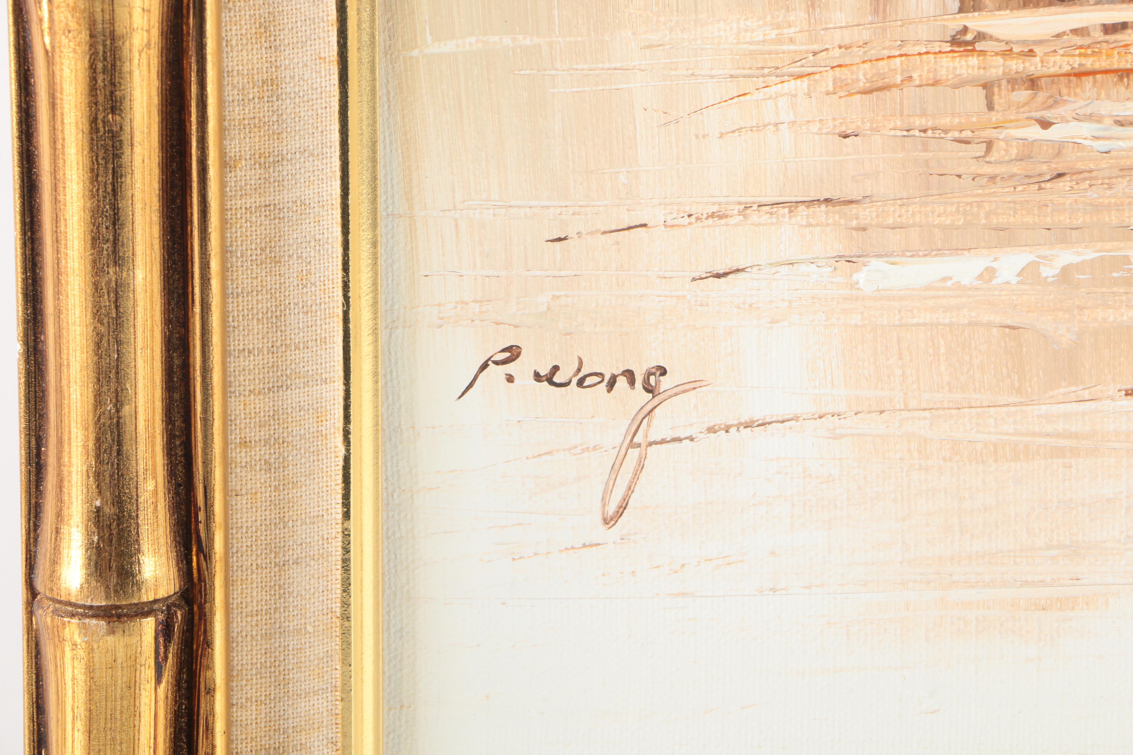 P. Wong Oil Paintings on Canvas of Chinese Boats