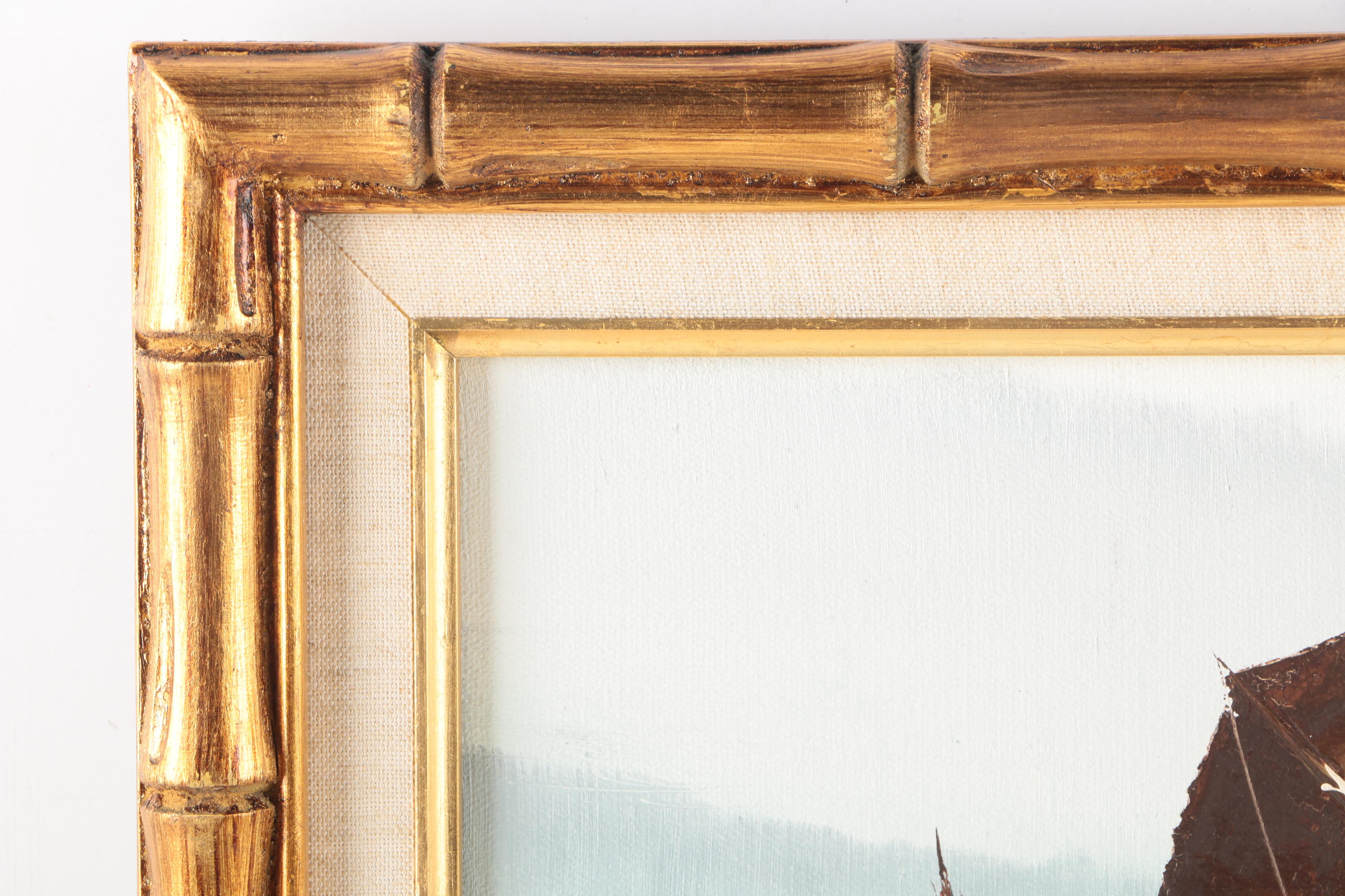 P. Wong Oil Paintings on Canvas of Chinese Boats