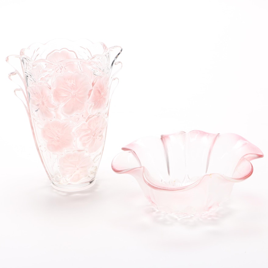 Pink Glass Vase and Bowl