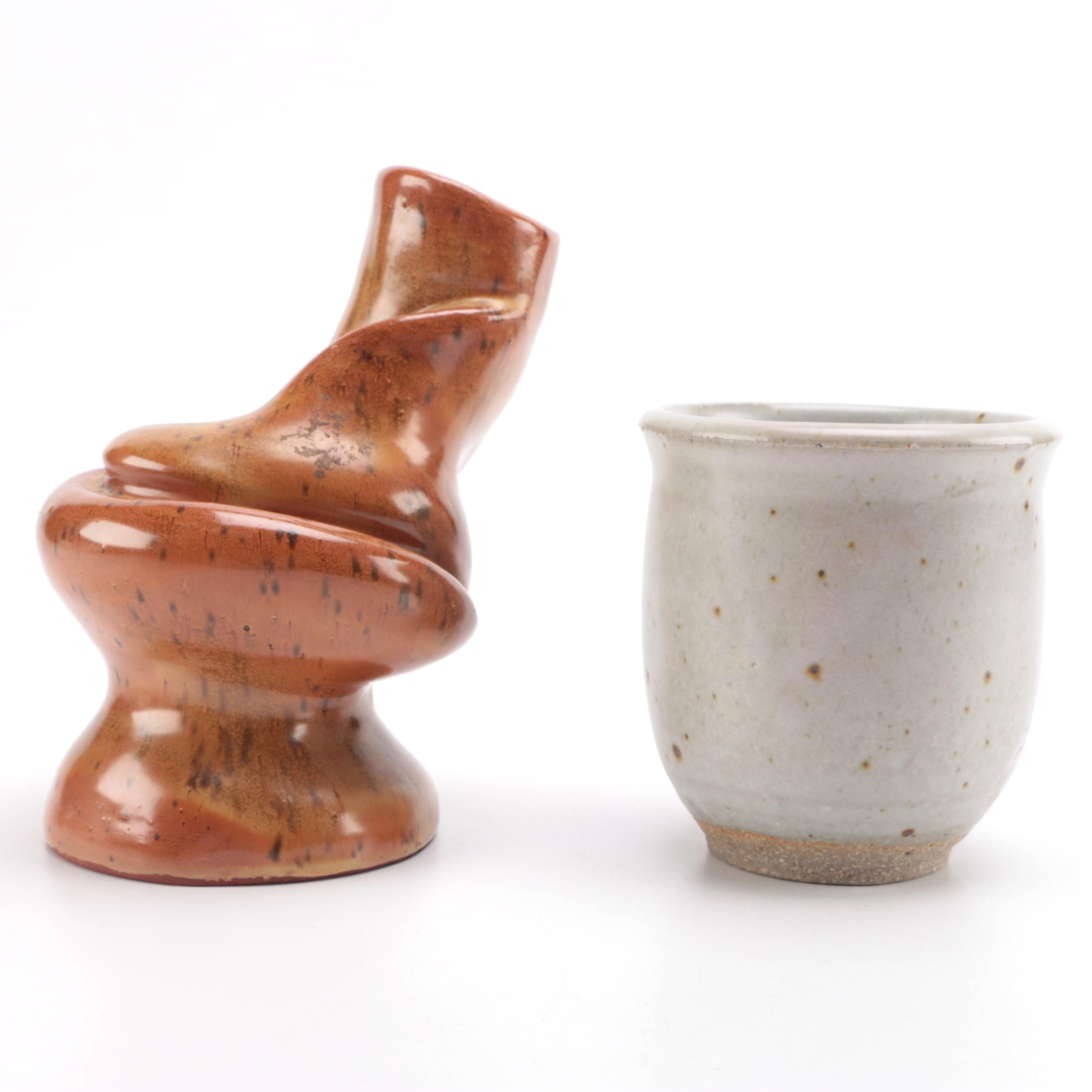 Ted Prehn Sculputral Vase and Speckled Stoneware Vase