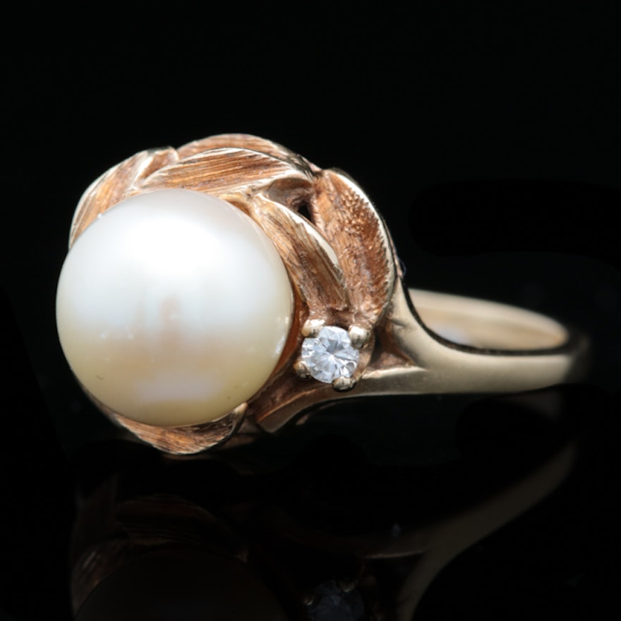 14K Gold, Mabé Pearl and Diamond Ring