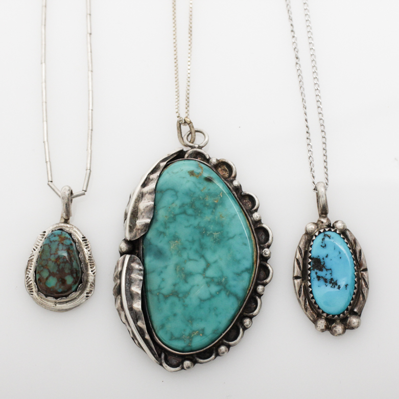 Navajo Sterling Silver Turquoise Pendants by James Boyd, Clyde Begay, and Irma Ignacio