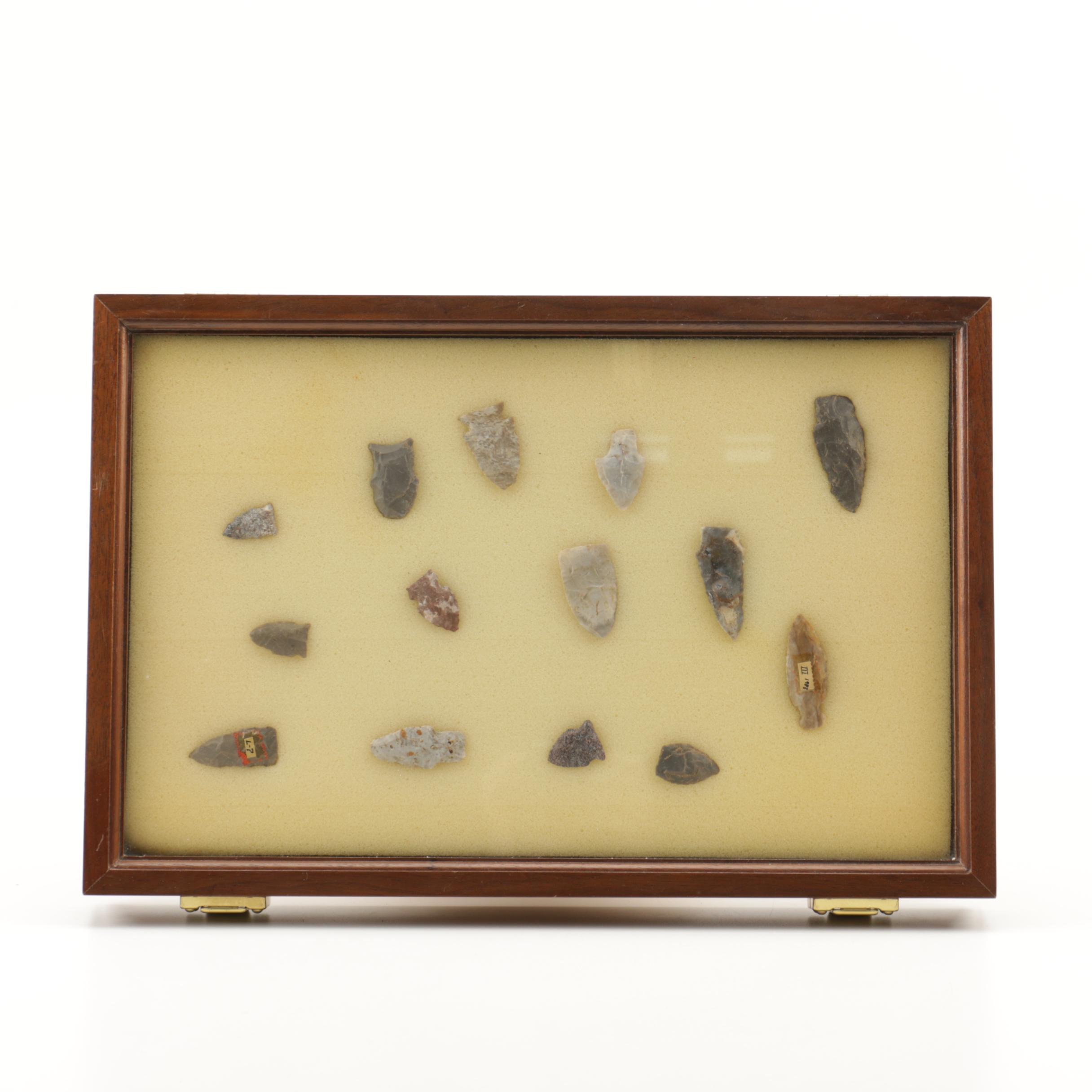 Stone Arrow Head In Display Case