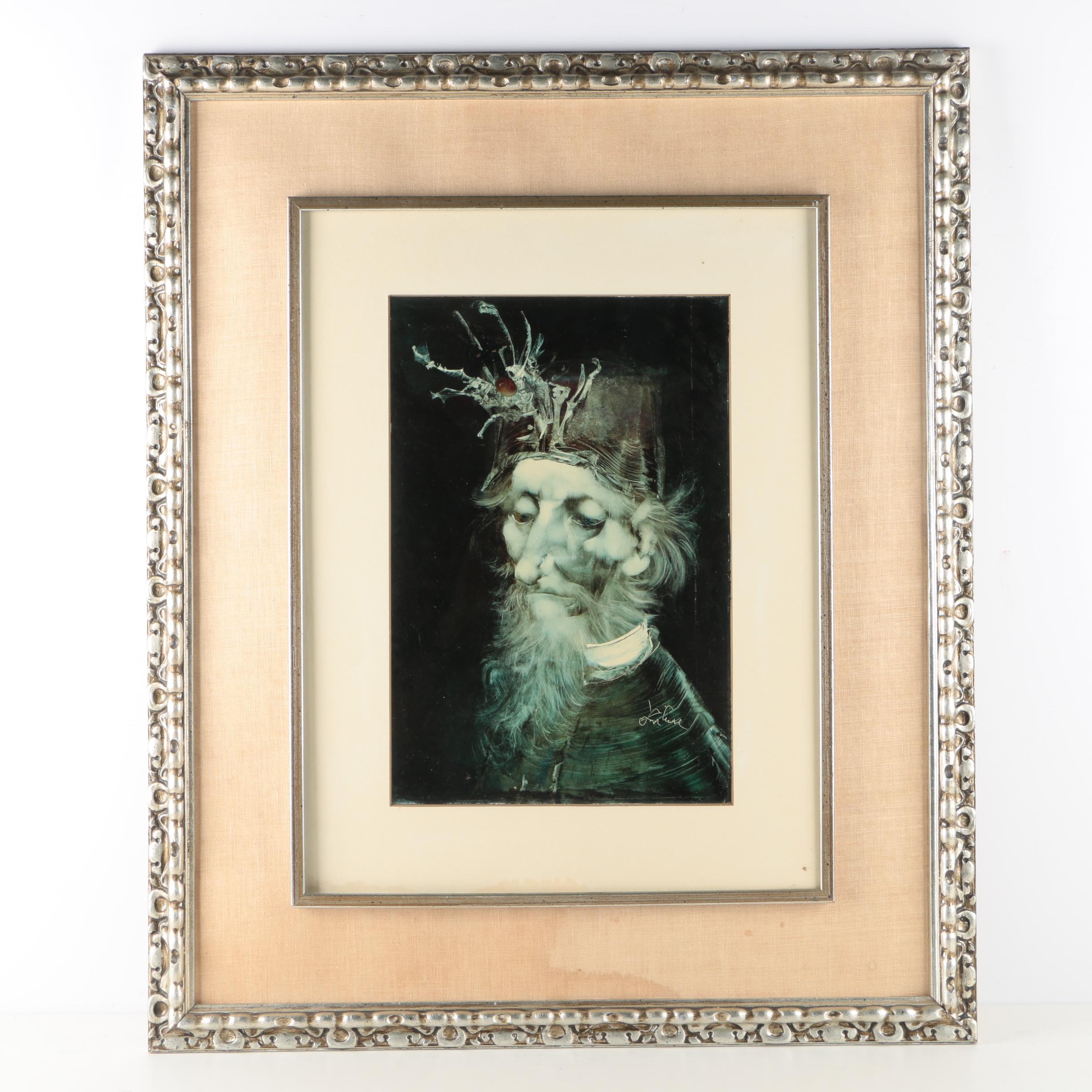 Mixed Media Painting on Paper of Portrait Attributed to Endre Szasz