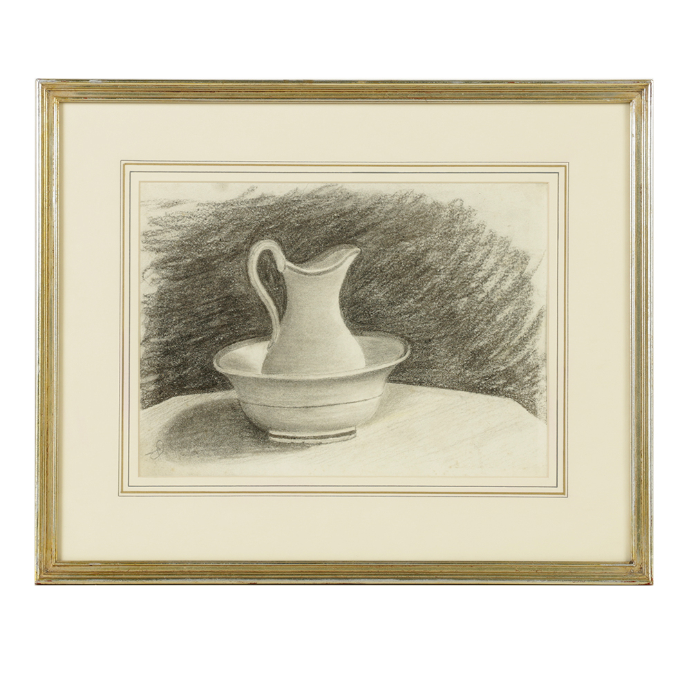19th Century Charcoal Drawing on Paper "Pitcher"