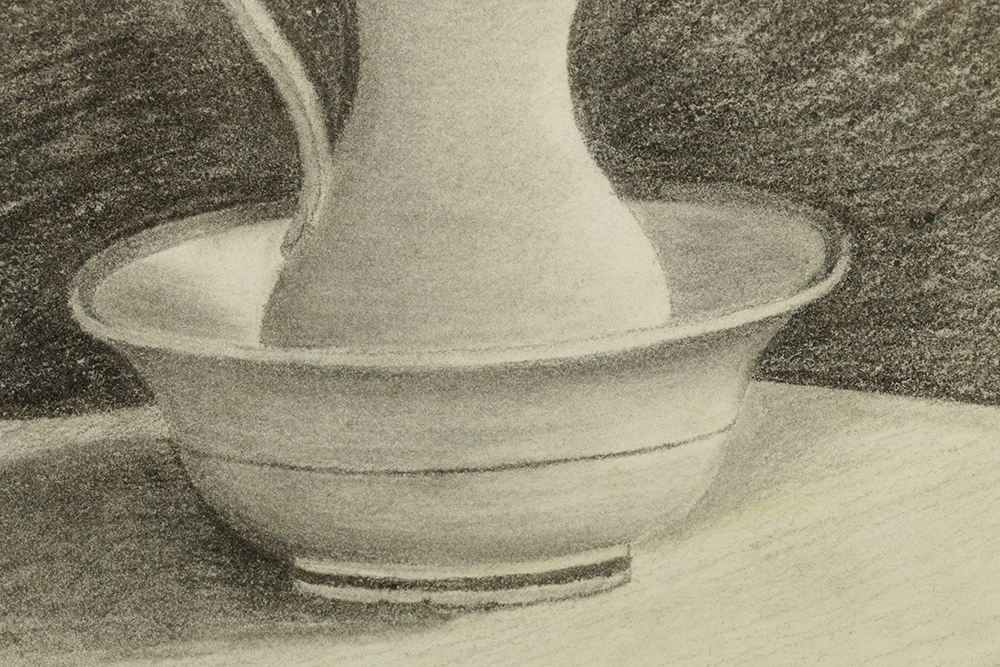 19th Century Charcoal Drawing on Paper "Pitcher"