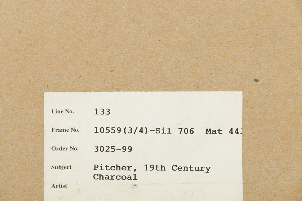 19th Century Charcoal Drawing on Paper "Pitcher"