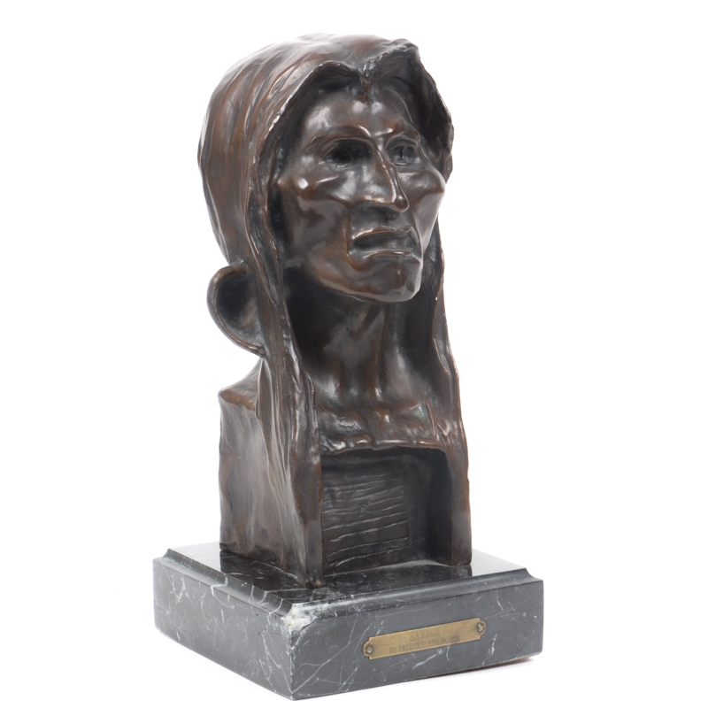 Limited Edition Reproduction Bronze Bust After Frederic Remington "The Savage"