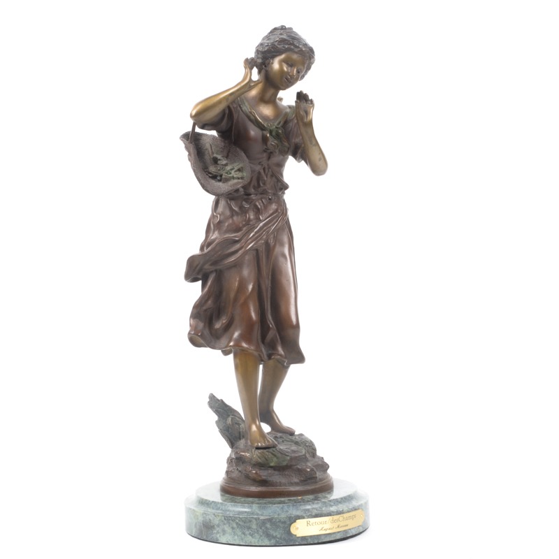 Bronze Tone Metal Sculpture After Auguste Moreau  "Retour/Des Champs"
