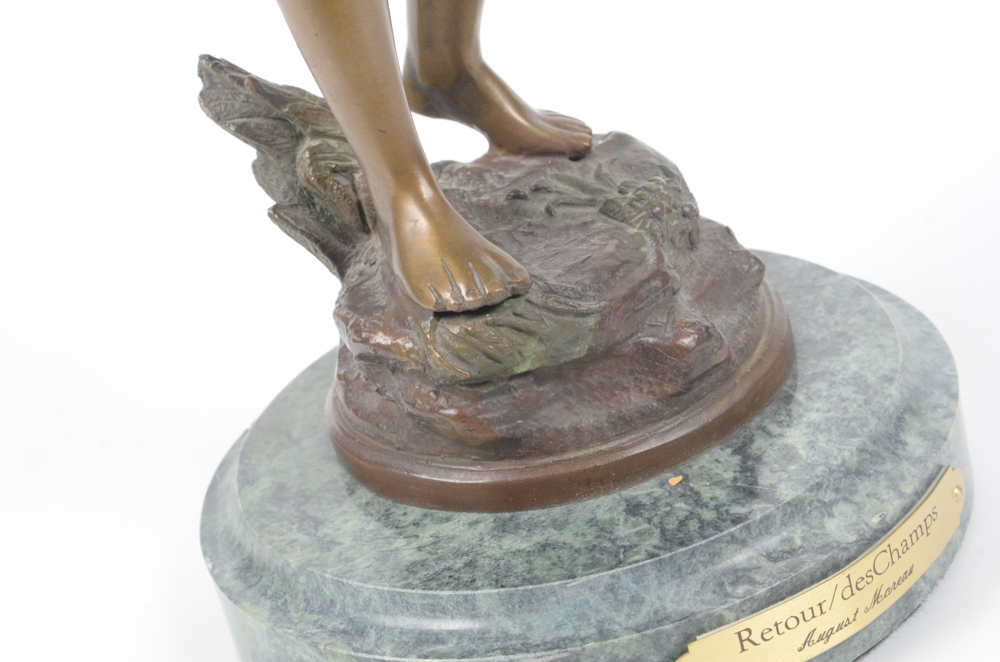 Bronze Tone Metal Sculpture After Auguste Moreau  "Retour/Des Champs"