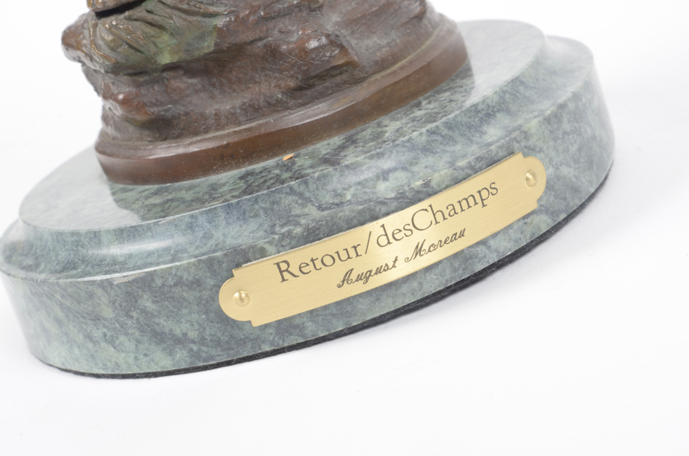 Bronze Tone Metal Sculpture After Auguste Moreau  "Retour/Des Champs"