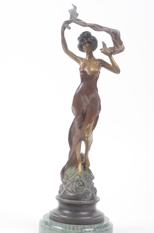 Reproduction Bronze Sculpture After Emmanuele Villanis "Girl with Scarf"