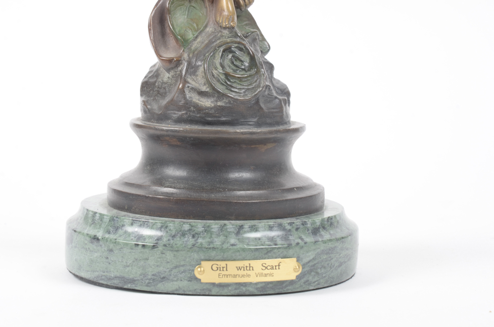 Reproduction Bronze Sculpture After Emmanuele Villanis "Girl with Scarf"