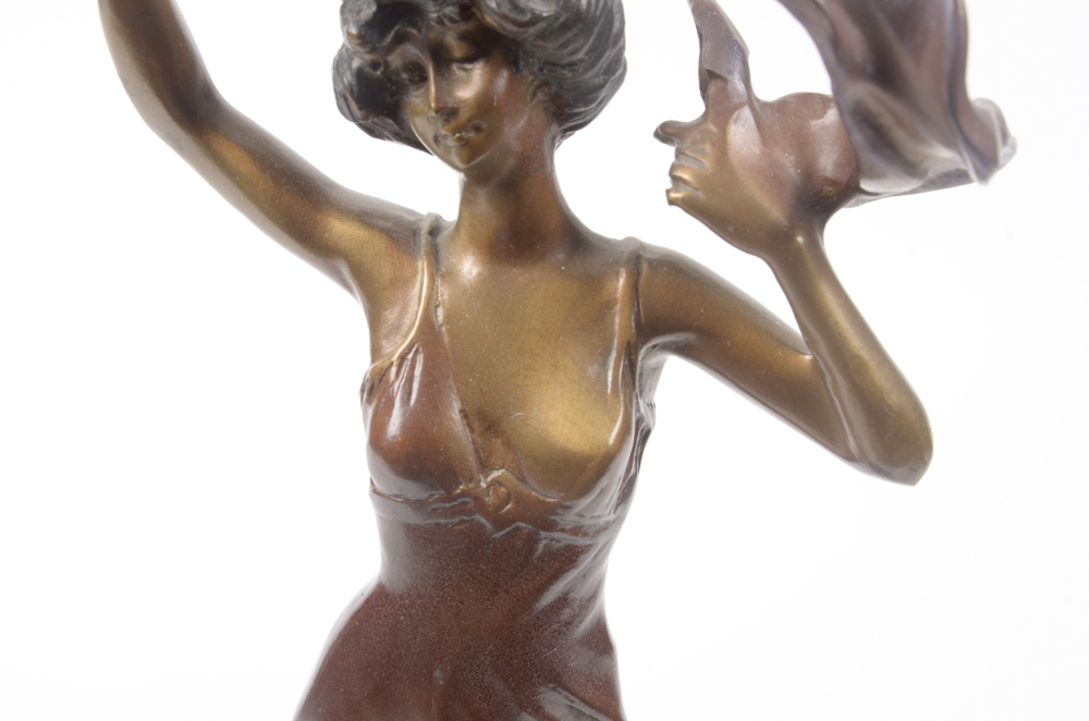 Reproduction Bronze Sculpture After Emmanuele Villanis "Girl with Scarf"