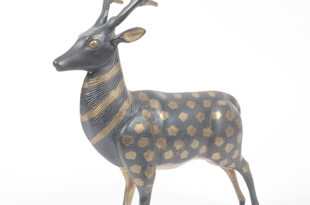 Gold Tone and Black Painted Ceramic Deer