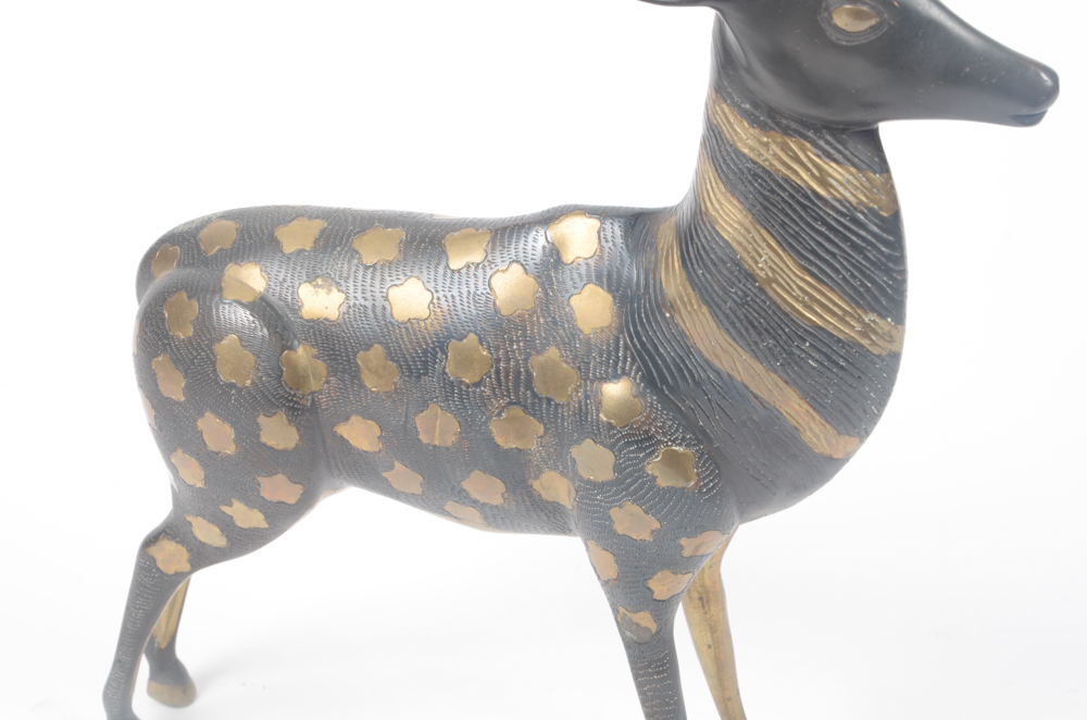 Gold Tone and Black Painted Ceramic Deer