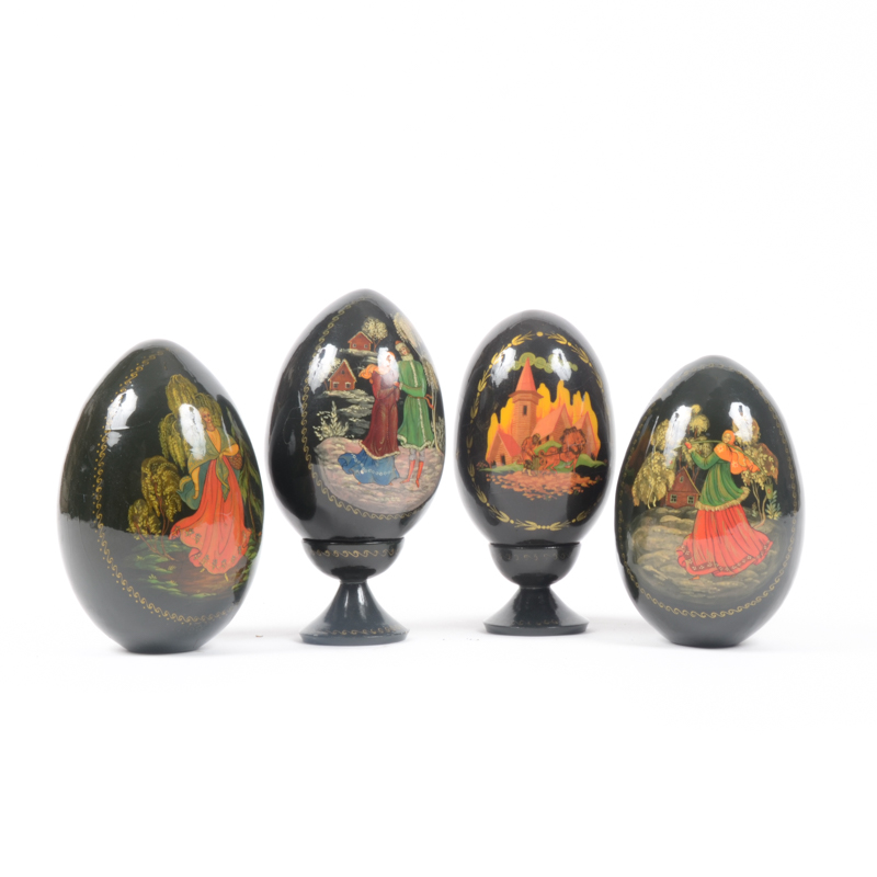 Group of Russian Decorated and Lacquered Eggs