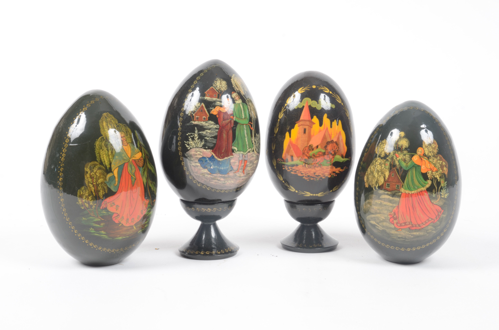 Group of Russian Decorated and Lacquered Eggs